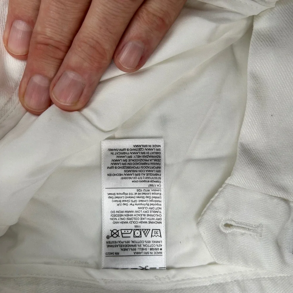 Banana Republic Avery White Linen Blend Ankle Pants Womens 4P Mid Rise